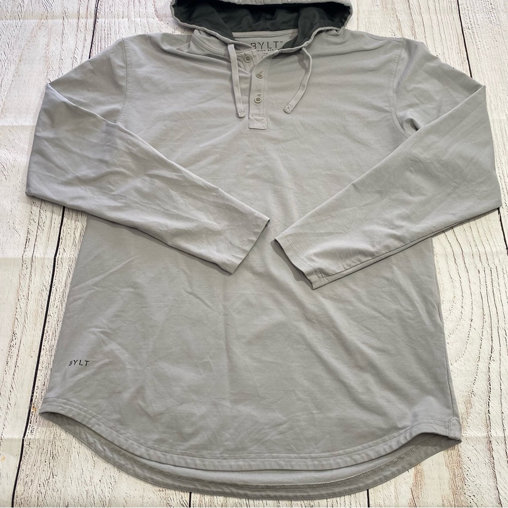 BYLT Premium Basics Men’s Lux Light Gray Hooded Long-Sleeve Henley Large